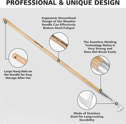 Berry&Bird 63'' Long Handle Crevice Weeding Tool, Stainless Steel Crack Weeder Crevice Weeding Sickle Tool, L-Shaped Manual Weeder Puller for Garden, Lawn, Yard, Side-Walk, Narrow & Wall Gaps