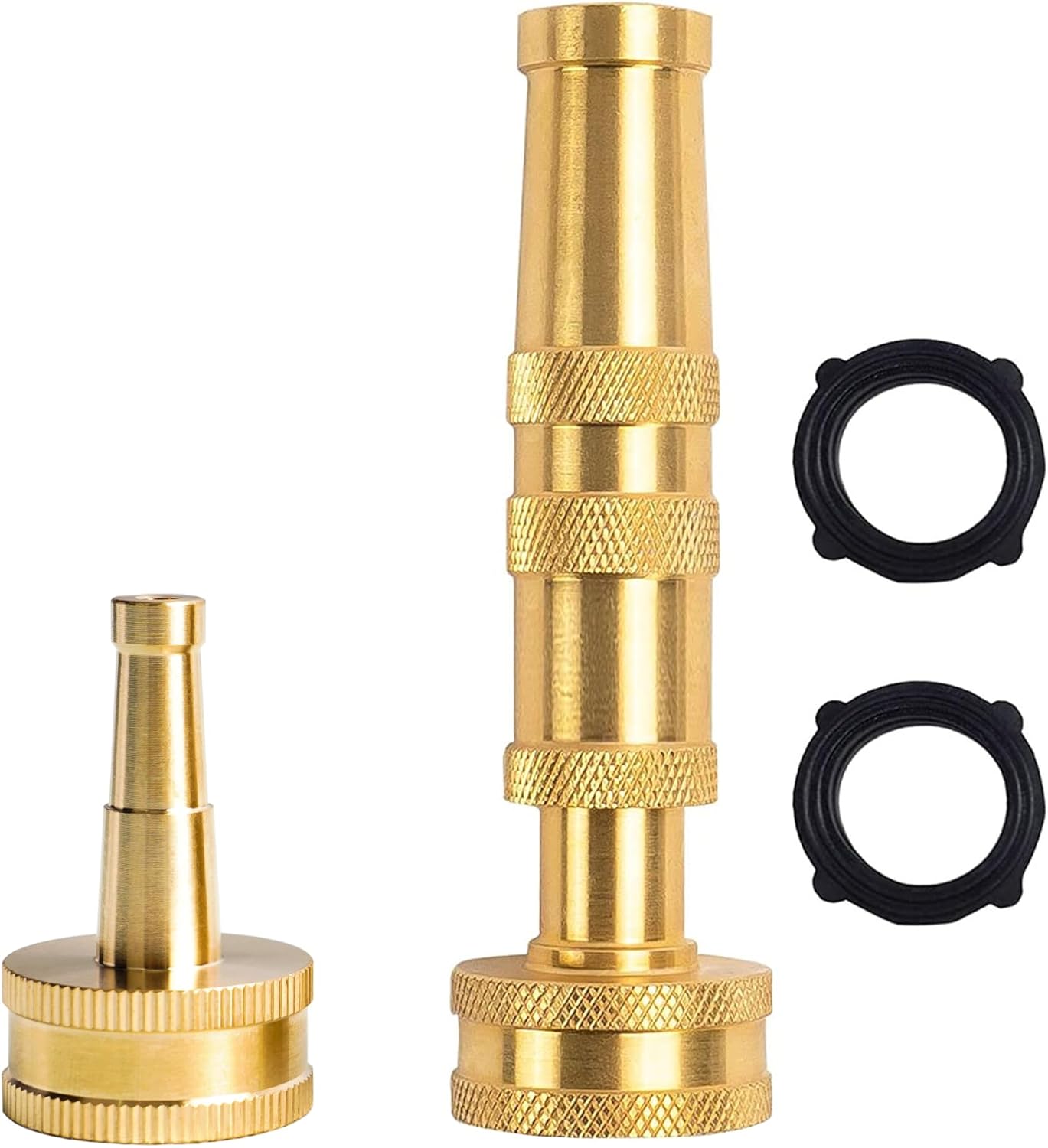 Hourleey 4" Adjustable Twist Hose Nozzle, 2" Heavy-Duty Brass 3/4" GHT Hose Nozzle Jet with 2 Garden Hose Rubber Washers (Nozzle Twist and Nozzle Jet)