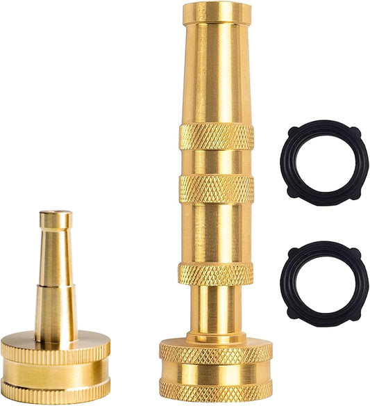 Hourleey 4" Adjustable Twist Hose Nozzle, 2" Heavy-Duty Brass 3/4" GHT Hose Nozzle Jet with 2 Garden Hose Rubber Washers (Nozzle Twist and Nozzle Jet)