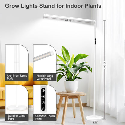 STERREN Grow Lights Stand for Indoor Plants, Full Spectrum Plant Floor Lamp for Indoor Growing, 22W LED Plant Light with 4/8/12H Timer, 47’’ Modern White Standing Grow Light for All Stages,1437lm