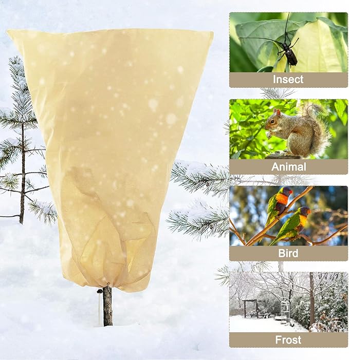 LangRay Plant Covers Freeze Protection, Winter Frost Cloths 2.8oz/yd² with Zipper and Drawstring, Garden Cover Protective Blankets for Outdoor Plants Fruit Palm Olive Trees (47in*71in 2pcs)