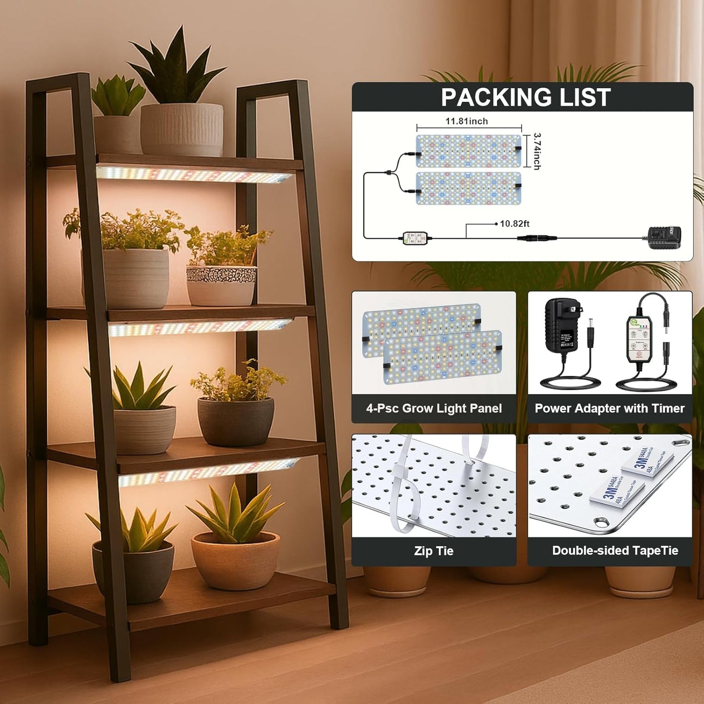 GHodec 20W Panel Grow Lights for Indoor Plants,272LEDs Full Spectrum Grow Lights for Under Cabinet Plant, Grow Lamp with 4/8/12H Timer,5 Dimmable Levels for Plants Growing (2Pack)