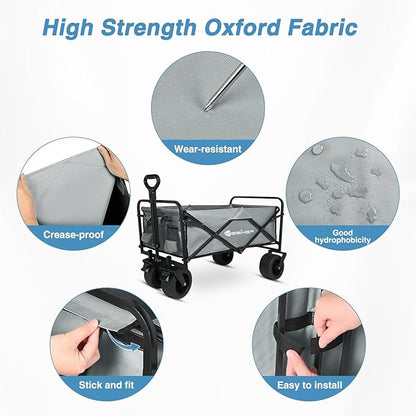 Yesker Foldable Wagon - 300lbs Collapsible Garden Carts with All Terrain Wheels for Outdoor Camping Sports Shopping Gardening - Heavy Duty Portable Utility Trolley (Gray)