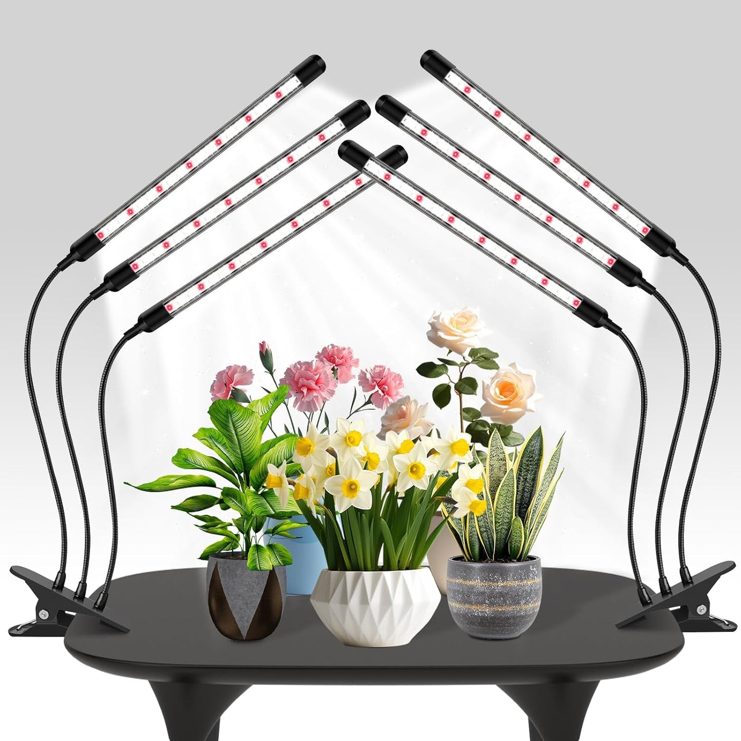 Tri-Heads Grow Lights for Indoor Plants, Full Spectrum Plant Lights for Indoor Growing with Adjustable 360° Gooseneck, 6/12/18H Timer & Dimming for Seedlings(Pack 2)