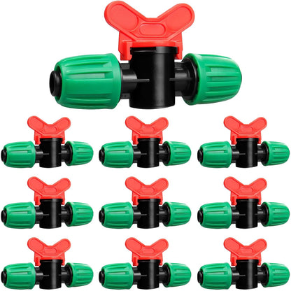 10 Pack Drip Irrigation Valve for 1/2 Inch Drip Tubing (1/2" ID x 0.65" OD)：1/2'' In-line Locked Barbed Ball Valve Drip Line Shut Off Valve Parts In Irrigation System for Garden