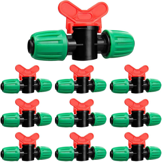 10 Pack Drip Irrigation Valve for 1/2 Inch Drip Tubing (1/2" ID x 0.65" OD)：1/2'' In-line Locked Barbed Ball Valve Drip Line Shut Off Valve Parts In Irrigation System for Garden