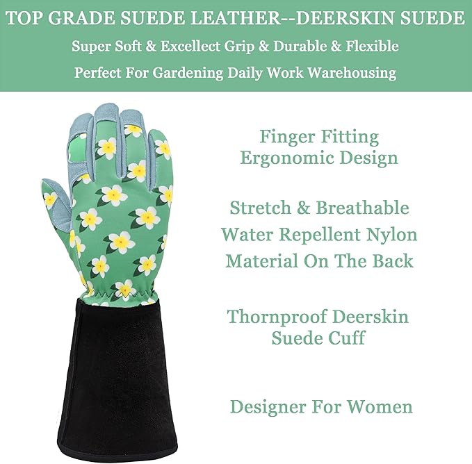 SKYDEER Premium Genuine Deerskin Suede Women's Gardening Gloves, Ultra-Soft Padded, Comfort Fit for Work (SD6611LL/M)