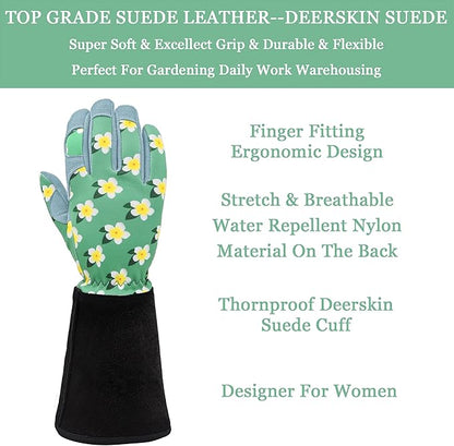 SKYDEER Premium Genuine Deerskin Suede Women's Gardening Gloves, Ultra-Soft Padded, Comfort Fit for Work (SD6611LL/M)