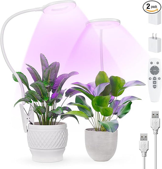 Full Spectrum Grow Lights for Indoor Plants, Clip On Plant Lights for Indoor Growing with 4/8/12H Timer, 3 Light Modes, 10 Dimmable Levels, Adjustable Gooseneck, Remote Control, 2-Pack