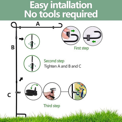 3 Pack Garden Flag Stand Holder Pole,Premium Powder-Coated Weather-Proof Metal Paint Yard Flag Stand with Tiger Clip and Spring Stoppers,House Flag Pole Holder for Outdoor Garden Lawn