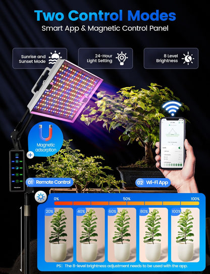 Plant Grow Light, [Smart APP & Expansive 2x3 Ft Coverage] Genuine 100W Output LED Full Spectrum for Indoor Plants, 8-Level Brightness, Hanging Use with Remote Control（Hanging Use）