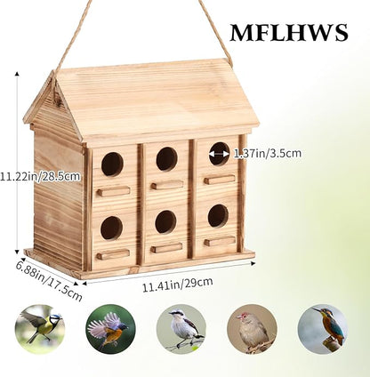 Bird Houses for Outside - Large Bird House for 12 Bird Families Outdoor Bird House for Bluebird Finch Cardinals Bird Houses for Outdoor Hanging Birdhouse for Garden (Wood, Set of 1)
