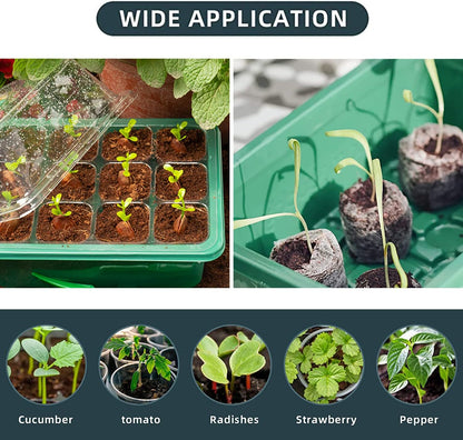 Seedling Starter Tray 6 Packs Seed Starter Tray with Grow Light, Smart Controller Seed Starting Trays Kit with Humidity Dome (72 Cells) Indoor Gardening Plant Germination Trays Green