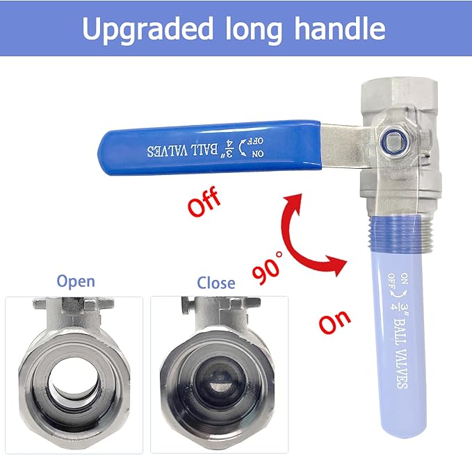 Garden Hose Shut Off Ball Valve Full Flow Water Valve 3/4''GHT Female to Male Heavy Duty Lead-free 304 Stainless Steel Long Handle No Restricted-Flow Water Shut Off Connector