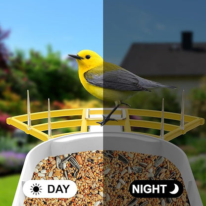 Smart Bird Feeder with Camera, AI Identify Birds Breed, Solar-Powered WiFi FHD 2K Live Camera, Auto Capture Backyard Garden Bird Watching, Motion Detection, Cloud and SD Card Storage,Yellow