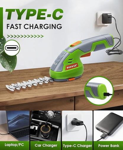 Cordless Grass Shear & Hedge Trimmer - 2 in 1 Handheld 7.2V Small Electric Bush Trimmer, 2.0Ah Rechargeable Battery Powered Shrub Trimmers Grass Cutter for Garden, Yard, Lawn Care - Grey/Green