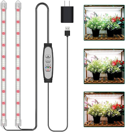 2-Bar Grow Light Strips for Indoor Plants, 16" Full Spectrum Plant Lights, 6500K Sunlike Grow Lights with 6/12/18H Timer, 5-Level Dimmable for Indoor Growing