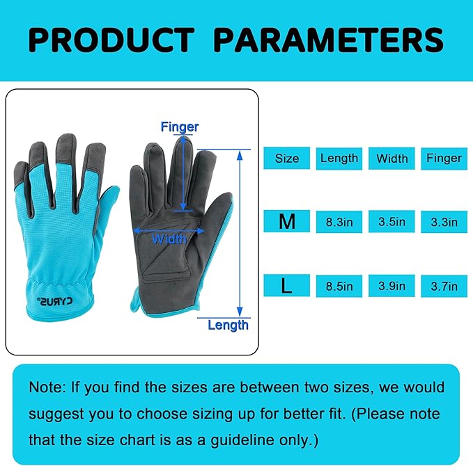 CYRUS Gardening Gloves for Women Ladies, Leather Garden Gloves Men with Grip, Work for Weeding, Digging, Pruning, Large Size, Blue