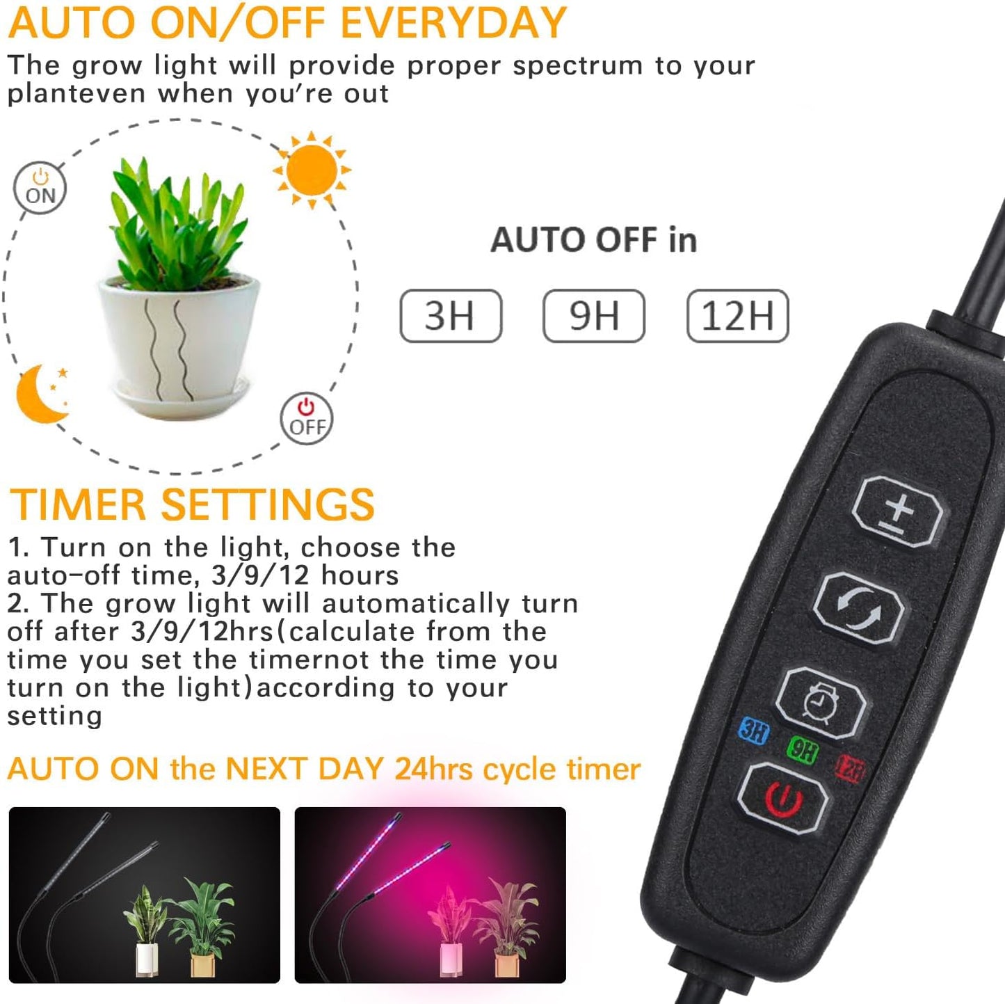 Plant Lamp LED, Full Spectrum Grow Lamps for Plants, 6000K Plant Light for Indoor Plants, Plant Light, Grow Light with 5-Stage Dimmable, 3/6/12H Auto Timer