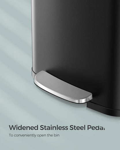SONGMICS Kitchen Trash Can, 13 Gallon (50 L) Stainless Steel Garbage Can, with Stay-Open Lid and Step-on Pedal, Soft Closure, Tall, Large and Space-Saving, Black ULTB530B50