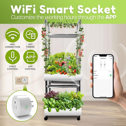 2-Tier Hydroponics Growing System for Tall & Climbing Plants, Awokabud Planters for Flowers and Plants,Indoor Herb Garden Kit with Adjustable LED Grow Light, Automatic Water Circulation-32 Pods