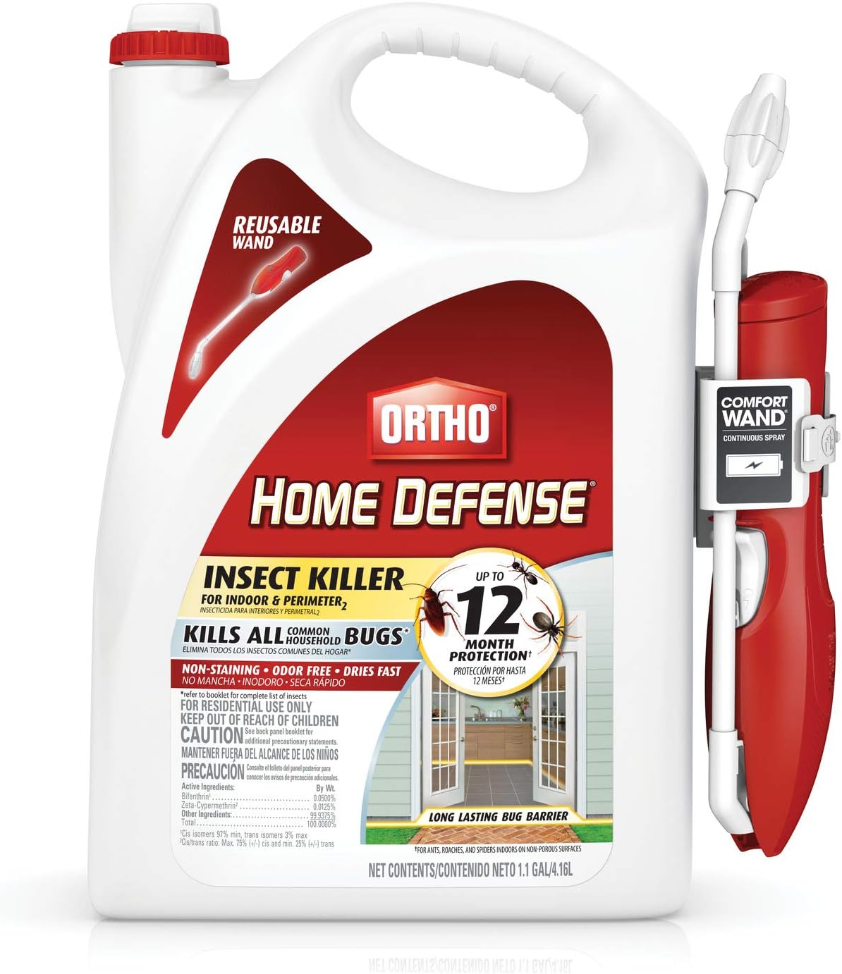 Ortho Home Defense Insect Killer for Indoor and Perimeter2 with Comfort Wand, Controls Ants, Roaches, Spiders and More, 1.1 gal., 2-Pack