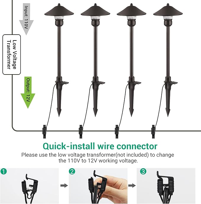 EDISHINE Low Voltage Pathway Lights, 3W 150 LM 3000K 16.5“ Tall LED Landscape Lights, 12V AC/DC 50,000Hrs Waterproof Aluminum Housing Outdoor Landscape Lighting for Path, Yard, Garden