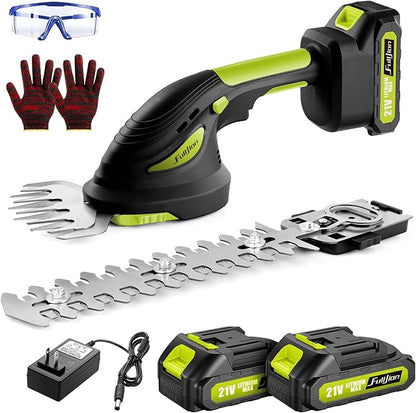 Hedge Trimmer Cordless,2 in 1 Hedge Shrub Grass Shears,21 V Electric Hedge Trimmer Grass Cutter Bush Trimmer with 2 PCS Rechargeable Battery for Garden, Lawn, Yard (Black)