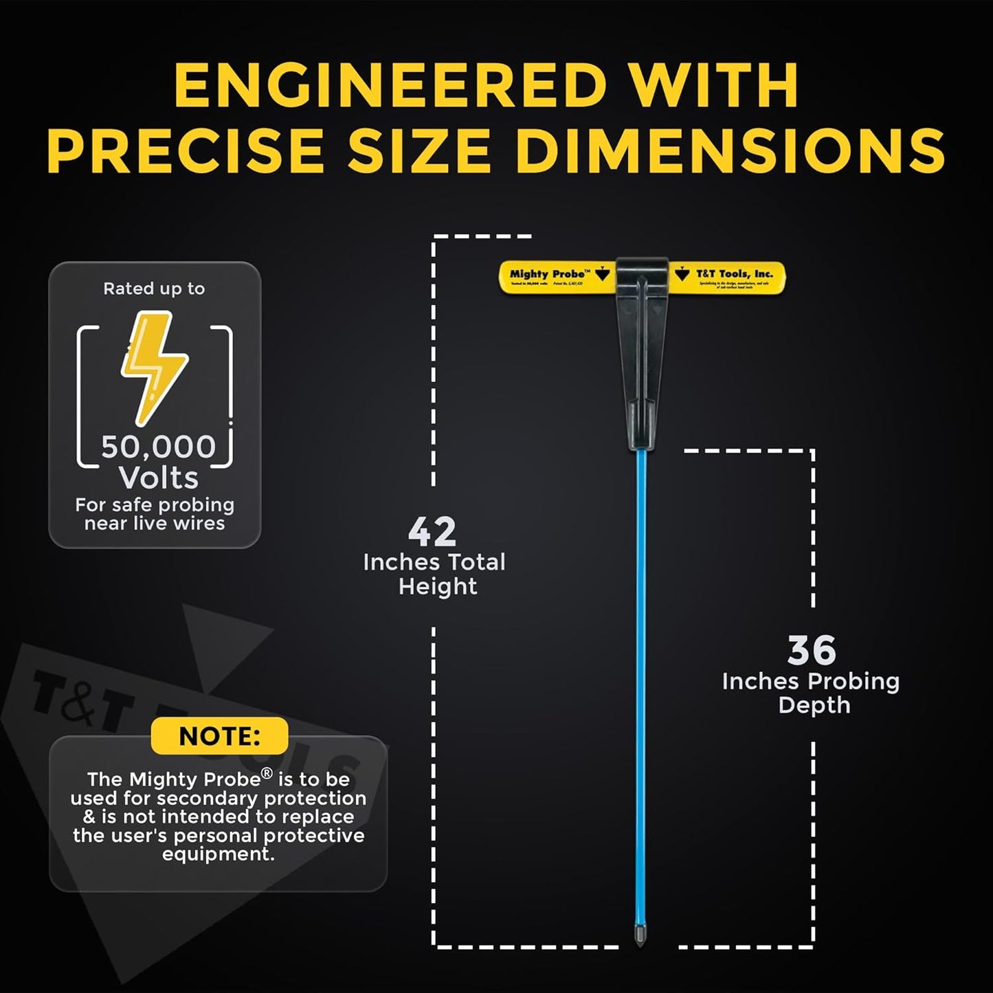 T&T Tools 42-Inch Mighty Probe Insulated Metal Soil Probe – 3/8" Metal Round Rod, Heavy Duty Design for Easy Penetration & Withdrawal, Soil Testing & Landscaping Tools, T-Handle, USA-Made-4 Pack
