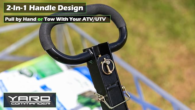 Yard Commander - Heavy Duty 1200lb Steel All Terrain Utility Cart, Garden Wagon, 9 cu ft Bed, Easy Assembly, Removable Side Panels, 45° Dump Angle, 2-in-1 Convertible Handle for Towing