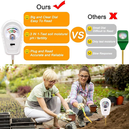 Soil Test Kit 3-in-1, Soil Moisture Meter, Soil PH Meter, Fertility Soil Tester, Soil Tester for Garden, Lawn, Farm, Outdoor & Indoor Use (Pearl White)