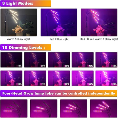 Plant Grow Lights for Indoor Plants Full Spectrum, LED Floor Plant Lights for Indoor Growing with Adjustable Stand (14"-63"), Indoor Plant Grow Lamp with Timer, Auto On/Off for House Plants