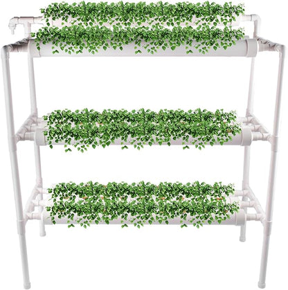 Hydroponic Grow Kit, 3 Layer 90 Plant Sites 10 Food-Grade PVC-U Pipes Hydroponics Planting System with Water Pump, Pump Timer, Nest Basket and Sponge for Leafy Vegetables