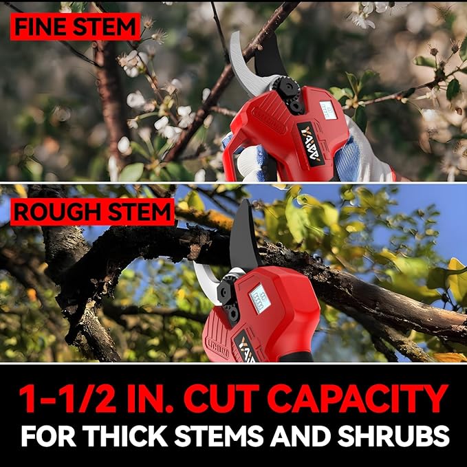 Electric Pruning Shears for Milwaukee M18 Battery, Portable Cordless Pruning Shears with LCD Display＆SK5 Blades, Adjustable Cutting Diameter 0.8-1.2 Inch for Gardening Tree Pruning(NO Battery)
