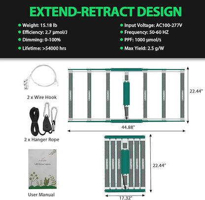A ANLEOLIFE Stretchable LED Grow Lights with LM301H EVO Diodes 400W Full Spectrum Dimmable 3x5ft Coverage Bar Style Growing Lamp for Indoor/Tent Plants