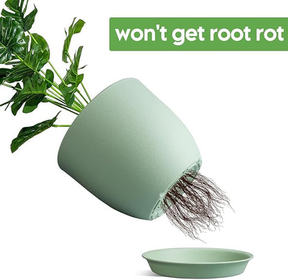 Plant Pots 8 Inch Set of 4, Flower Pots with Multi Mesh Drainage Holes, Planters for Indoor Outdoor Garden Plants and Flowers（Green）