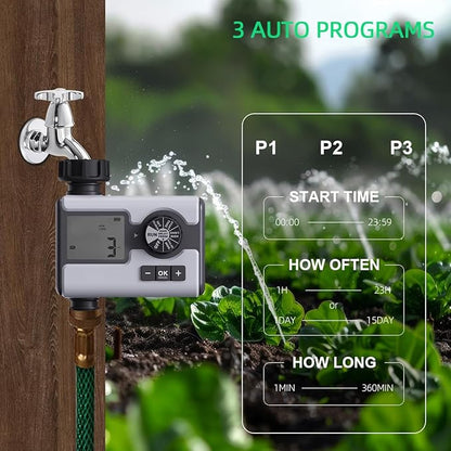 Programmable Garden Sprinkler Timer – Digital Hose Faucet Watering Controller with Brass Inlet, Rain Delay & Manual Mode – Automatic Irrigation System for Lawn & Outdoor Plants