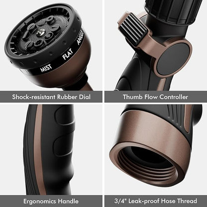 RESTMO Watering Wand, Heavy Duty Metal Garden Hose Wand with Thumb Flow Control, 15-Inch Long Hose Nozzle Sprayer with 10 Spray Patterns, Ideal to Water Hanging Baskets and Shrubs, Oil Rubbed Bronze