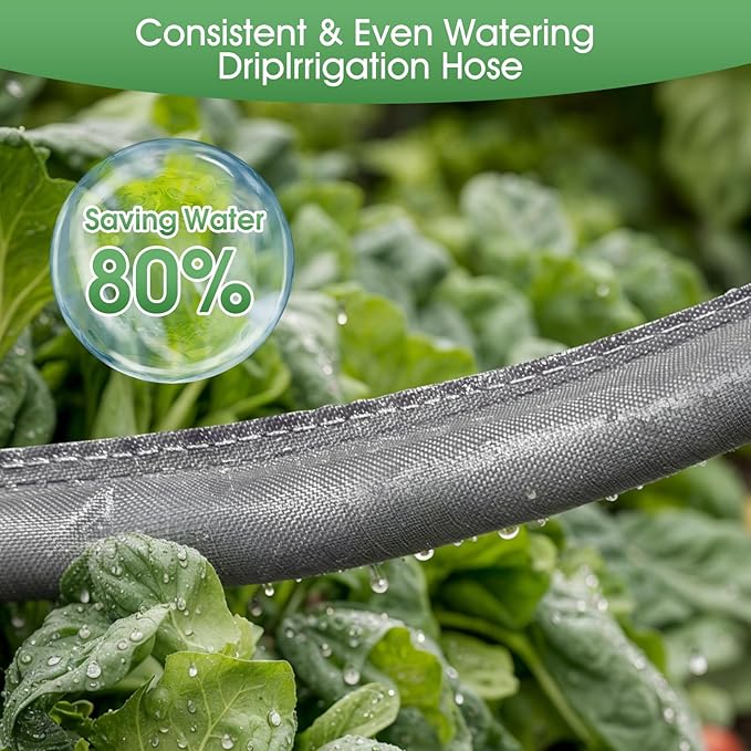 Flat Soaker Hose 50 FT*2Pack for Garden Beds, Linkable Drip Irrigation Hose, Double-Layer PVC, Leakproof & Kink-Resistant, Even Seepage Saves up to 80% Water