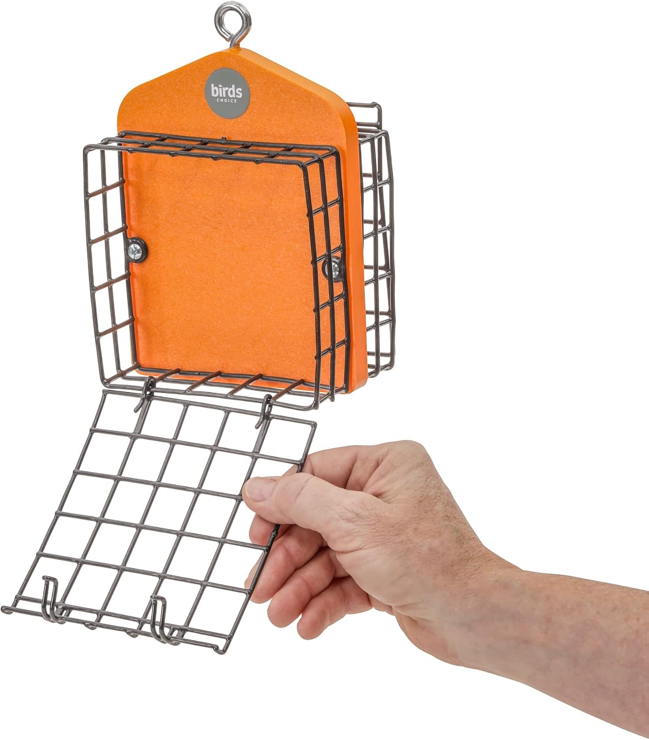 Birds Choice Suet Cage Feeder, Holds 2 Suet Cakes | Hanging Bird Suet Feeder for Woodpeckers, Jays, Nuthatches | Vinyl Coated Grids | Sturdy for Garden, Backyard, Outdoor | Orange, 5" L x 4" W x 8" H