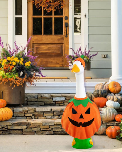 Helloween Porch Goose Outfits, 2 Pcs/Set Pumpkin Lawn Cement Goose Clothes, 23" Patio Yard Garden Geese Costume Decoration