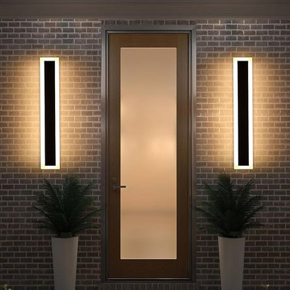 Upgrade Widened 2 Pack Modern LED Wall Sconce, 23.6inch Outdoor Wall Lights, 3000K Warm White, 24W, IP65 Waterproof, Black Long Linear Wall Mount Lighting, Outside Exterior Light for Garage, Patio