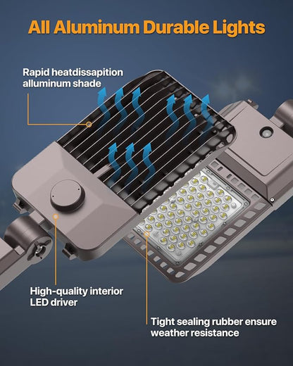 Parking Lot Light 200W 30,000LM Slip Fitter Led Street Pole Light with Dusk-to-Dawn Photocell 5000K 100-277V IP65 Waterproof Outdoor Commercial Area Lighting for Parking Lot, Roadways