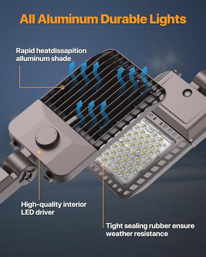 Parking Lot Lights 200W 30,000LM Slip Fitter Led Street Pole Light with Dusk-to-Dawn Photocell 5000K 100-277V IP65 Waterproof Outdoor Commercial Area Lighting for Parking Lot, Roadways 3PACK