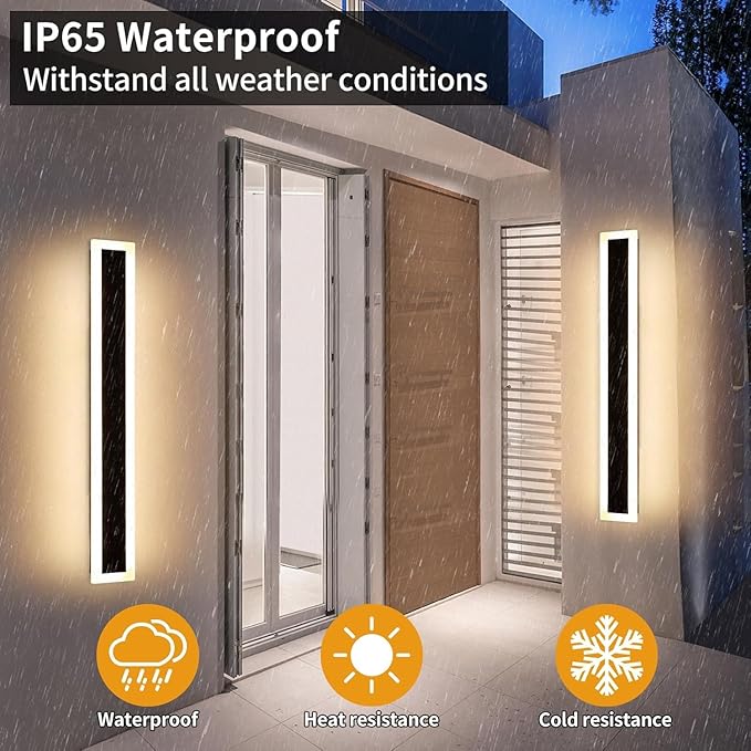 Upgrade Widened 2 Pack Modern Outdoor Wall Lights, 39.3inch Long Linear LED Wall Sconce, 3000K Warm White, IP65 Waterproof, 36W, Minimalist Black Exterior Lamp Fixture for Porch, Garden, Bathrooms