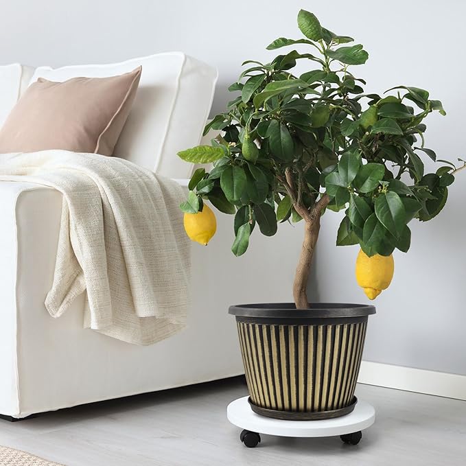 Large-Planter-Indoor-Outdoor Plant Pots, 12 inch 4 Pack Plastic Flower Pots with Saucer And Drainage Holes, Modern Garden Planters For Planting Medium Large Plants， Decorative Resin Garden Pots