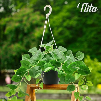 Tiita 2 Pack Fake Plants Artificial Scindapsus Aureus in Pots, Realistic Fake Greenery Potted Plants for Home Office Desk Window Sill Bathroom Bedroom Outdoor Indoor