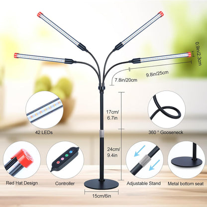 4-Head Table Top Grow Lights for Indoor Plants, Seed Starting, Bonsai with Timer, 36W Power Home Plug, FECiDA 2025 Full Spectrum Plant Growing Lamps, 16"-24" Height Adjustable