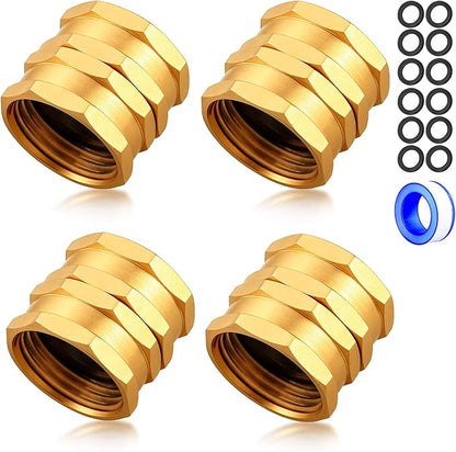 UNWAVER Solid Brass Garden Hose Fittings Female Connectors Adapter Heavy Duty Brass Double Female Faucet Leader Coupler Dual Water Hose Connector(3/4" GHT) 4 Pcs