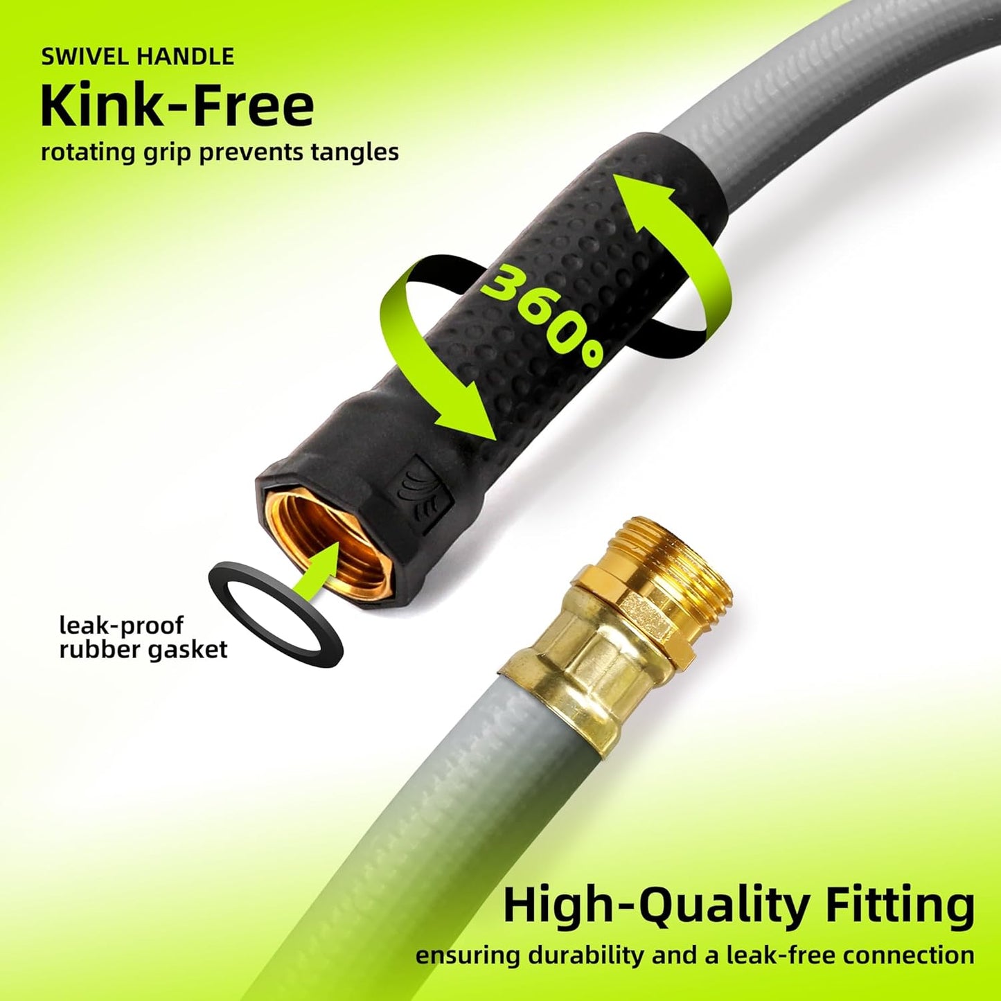 Worth Leader Garden Hose 3/4 in. x 50 ft. -No Kink, Flexible, Leakproof, Male/Female -Heavy Duty Durable 5 Layers PVC Rubber Lightweight Water Pipe for Gardening, Agriculture & Lawn Care -500PSI Burst